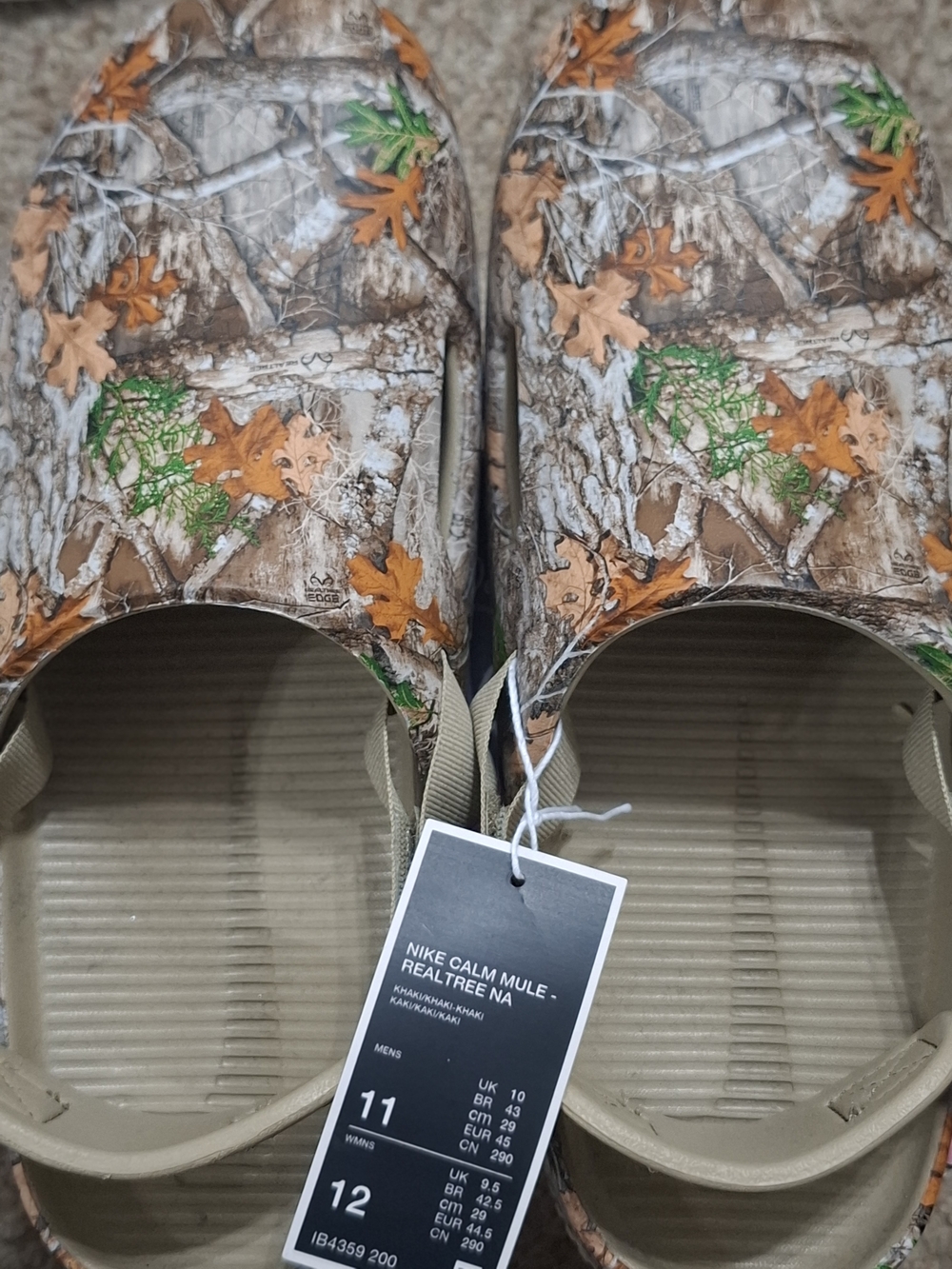 Nike Realtree Camo Slip-On Mules in Brown, Green, Orange